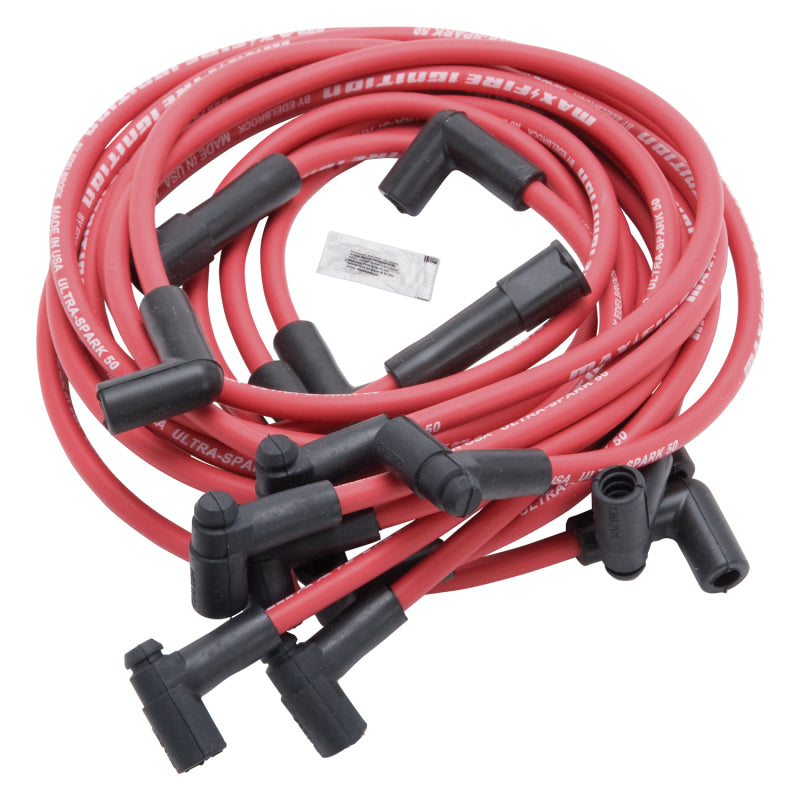 Edelbrock Max-Fire Spiral Core 8.5 mm Spark Plug Wire Set - Red - 90 Degree Plug Boots - HEI Style Terminal - Small Block Chevy