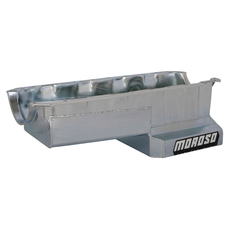 Moroso Street / Strip Rear Sump Oil Pan - 6 Quart - 8 in Deep - Baffled - Zinc Oxide - 2 Piece Seal - Big Block Chevy