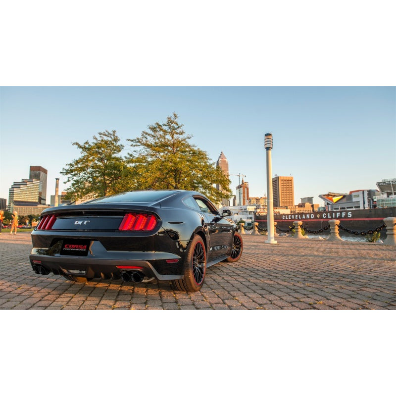Corsa Sport Cat-Back Exhaust System - 3 in Diameter - Twin 4 in Dual Tips - Black Pro-Series Tips - 5.0 L - GT - Fastback - Ford Mustang 2018
