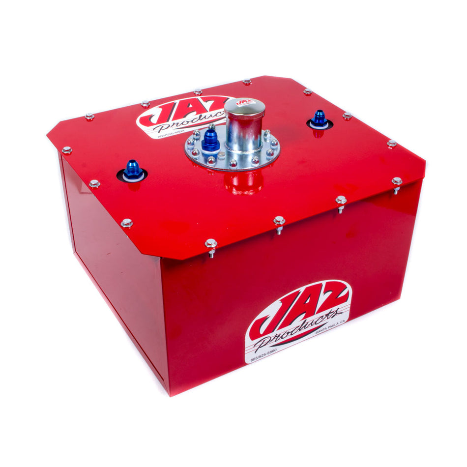 Jaz Products Pro Sport 12 Gallon Fuel Cell and Can - 18 in Wide x 16.5 in Deep x 10.5 in Tall - 8 AN Outlet / Return - 10 AN Vent - Red Powder Coat