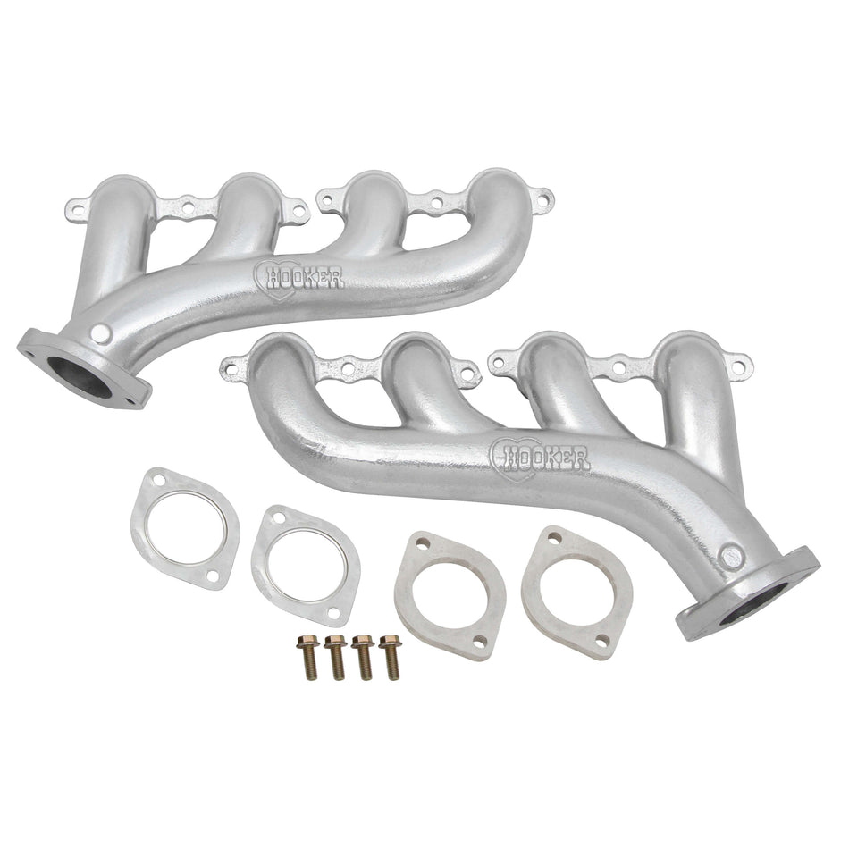 Hooker LS Cast Exhaust Manifold - 2-1/2 in Outlet - Ductile  - Silver Ceramic - GM LS-Series - Pair