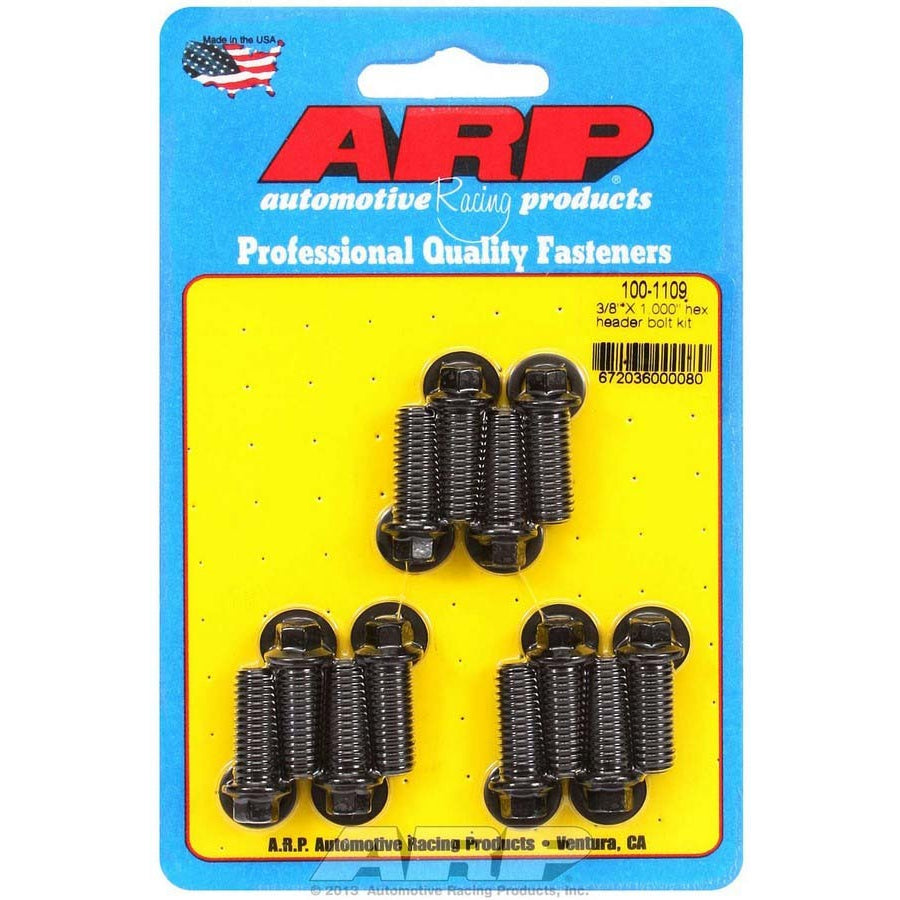 ARP Header Bolt - 3/8-16 in Thread - 1 in Long - Hex Head - Chromoly - Black Oxide - Universal - Set of 12