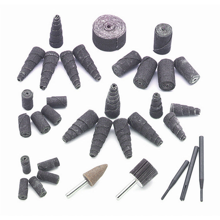 Mr. Gasket Engine Port Polishing Kit - Includes 1 Tapered Cutting Stone / One 1" Diameter Mini Grind-Flex Flat Wheel / 29 Grind-Polishing Rolls / 3 Various Length Mandrels