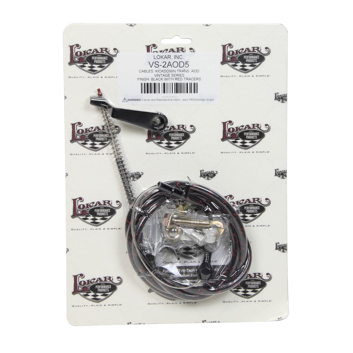 Lokar Vintage Series Kickdown Cable - 60" Length - Woven Cotton - Aluminum Fittings - Black/Red - AOD