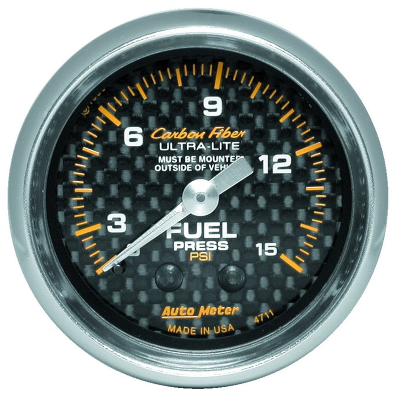 Auto Meter Carbon Fiber Fuel Pressure Gauge - 2-1/16" - 0-15 PSI