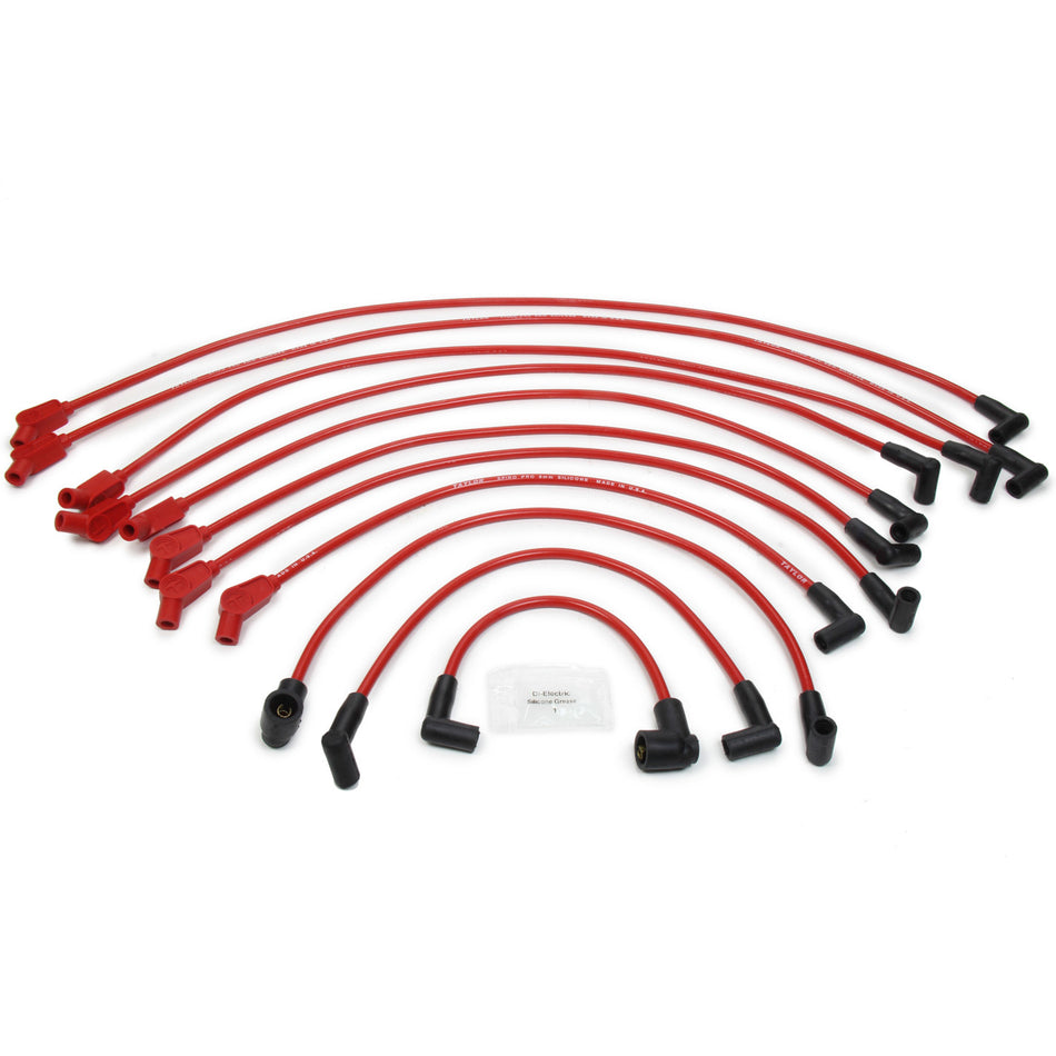 Taylor Spiro-Pro Spiral Core Spark Plug Wire Set - 8 mm - Red - 135 Degree Plug Boots - HEI Style Terminal - Ford V8