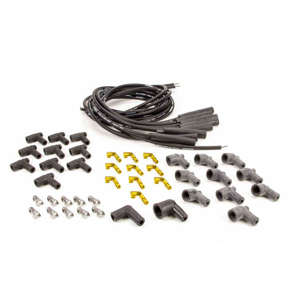 Moroso Ultra 40 Spiral Core 8.65 mm Spark Plug Wire Set - Black - Straight Plug Boots - HEI / Socket Style - Cut-To-Fit - V8