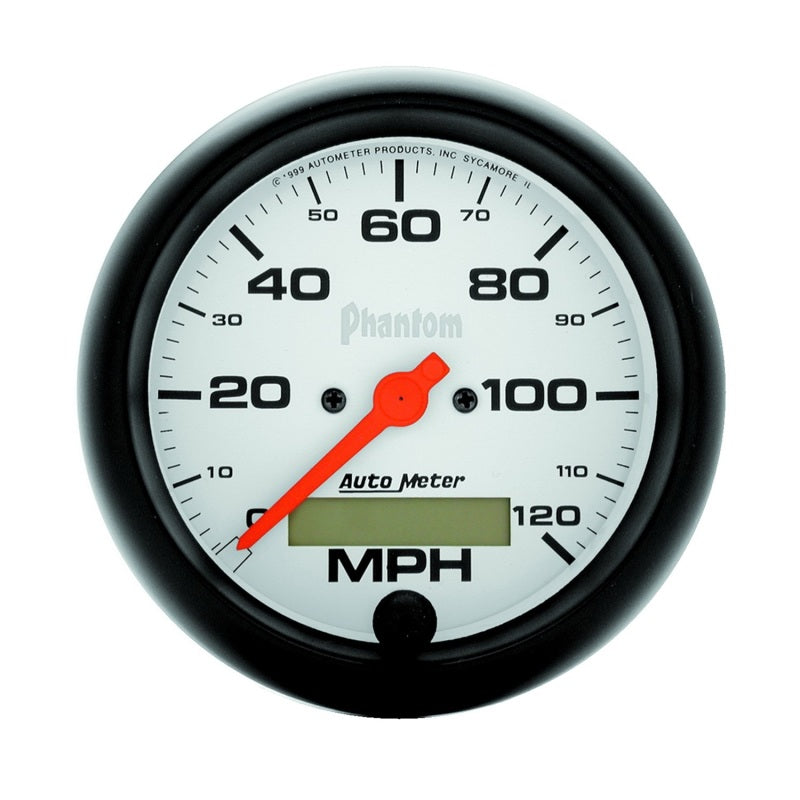 Auto Meter Phantom 120 MPH Speedometer - Electric - Analog - 3-3/8 in Diameter - Programmable - White Face