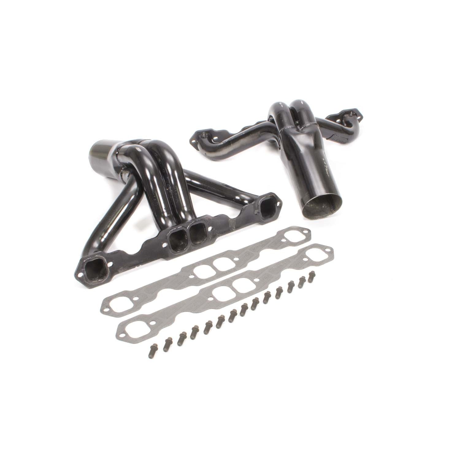 Schoenfeld Short Design IMCA Headers - 1-3/4" Diameter - 3-1/2" Collector Diameter, 8" Collector Length - Standard SB Chevy