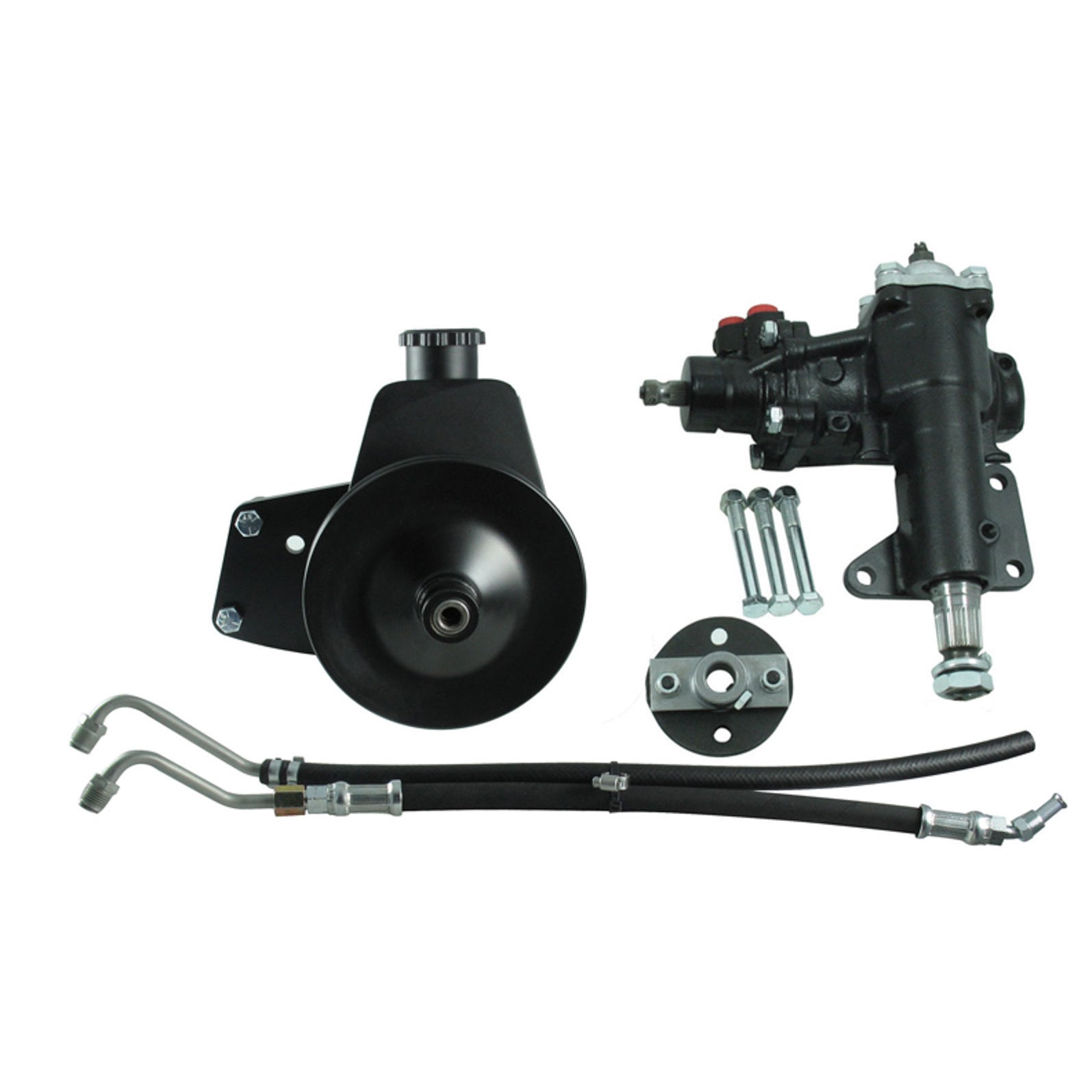 Borgeson Power Steering Box 16 to 1 Ratio 1-1/8" Sector Shaft Brackets/Joints/Lines/Pump - Iron