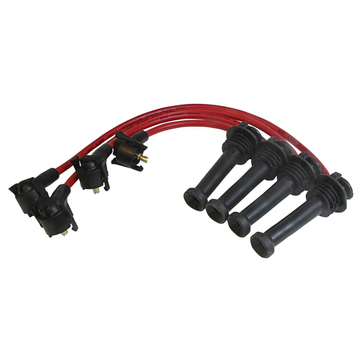 MSD Super Conductor Spiral Core 8.5 mm Spark Plug Wire Set - Red - Factory Style Boots / Terminals - Ford 4-Cylinder