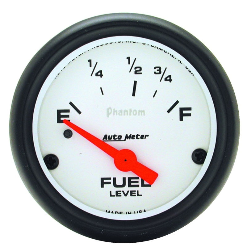 Auto Meter Phantom 0-90 ohm Fuel Level Gauge - Electric - Analog - Short Sweep - 2-5/8 in Diameter - White Face