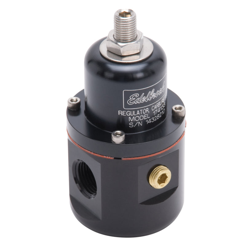 Edelbrock 5-10 psi Fuel Pressure Regulator Inline 3/8" NPT Inlets/Outlet 3/8" NPT Return - Bypass - Black Anodize