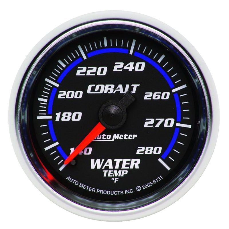 Auto Meter Cobalt 140-280 Degree F Water Temperature Gauge - Mechanical - Analog - Full Sweep - 2-1/16 in Diameter - Black Face