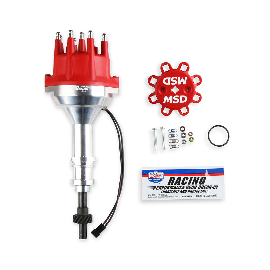 MSD Pro-Billet Distributor - Magnetic Pickup - Mechanical Advance - HEI Style Terminal - Red - Small Block Ford 85786