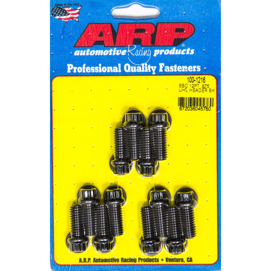 ARP Header Bolt - 3/8-16 in Thread - 0.875 in Long - 12 Point Head - Chromoly - Black Oxide - Universal - Set of 12