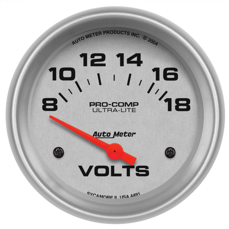 Auto Meter Ultra-Lite Electric Voltmeter Gauge - 2-5/8" - 8-18 Volts