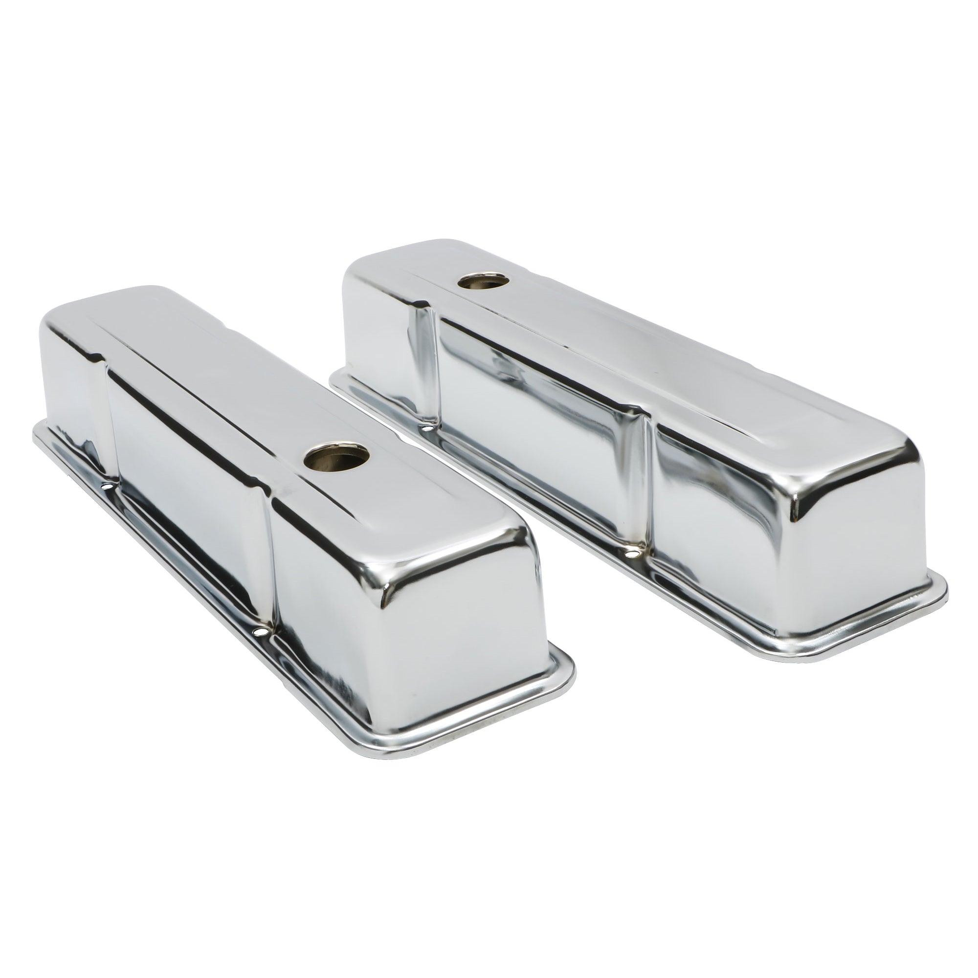 Trans-Dapt Tall Valve Cover - Baffled - Breather Holes - Chrome - Small Block Chevy - Pair