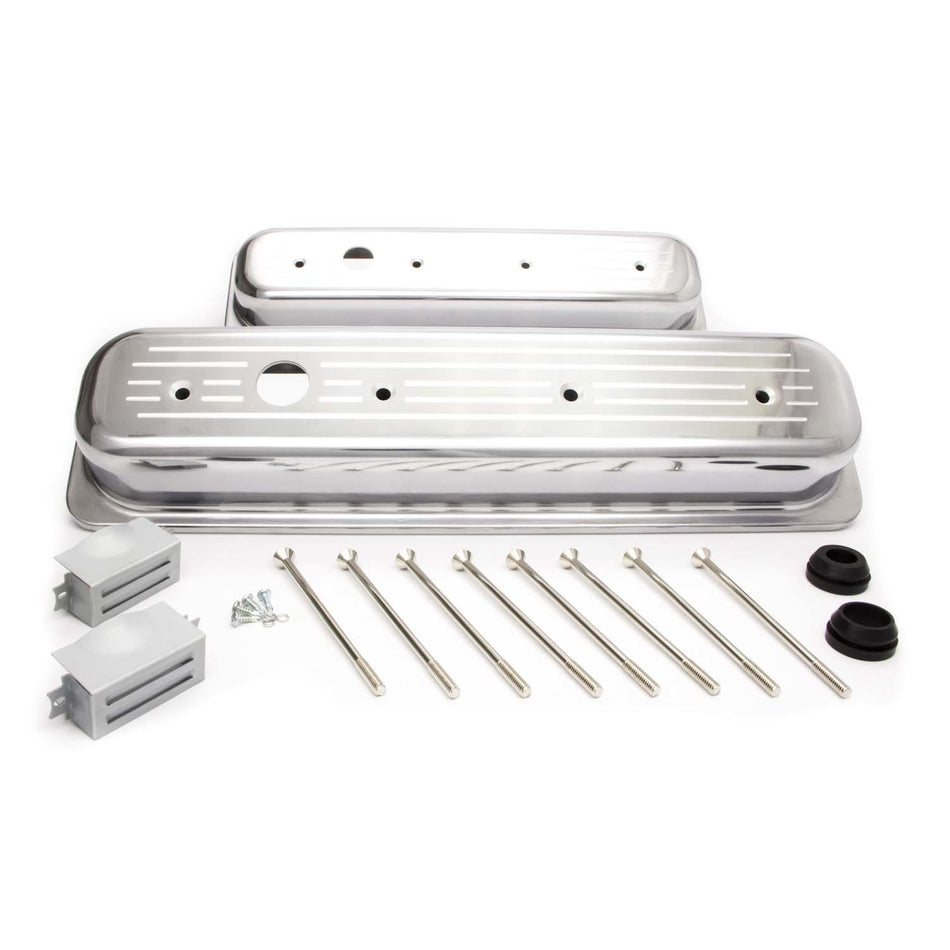 Racing Power Stock Height Valve Covers Breather Holes Hardware Ball Milled - Aluminum