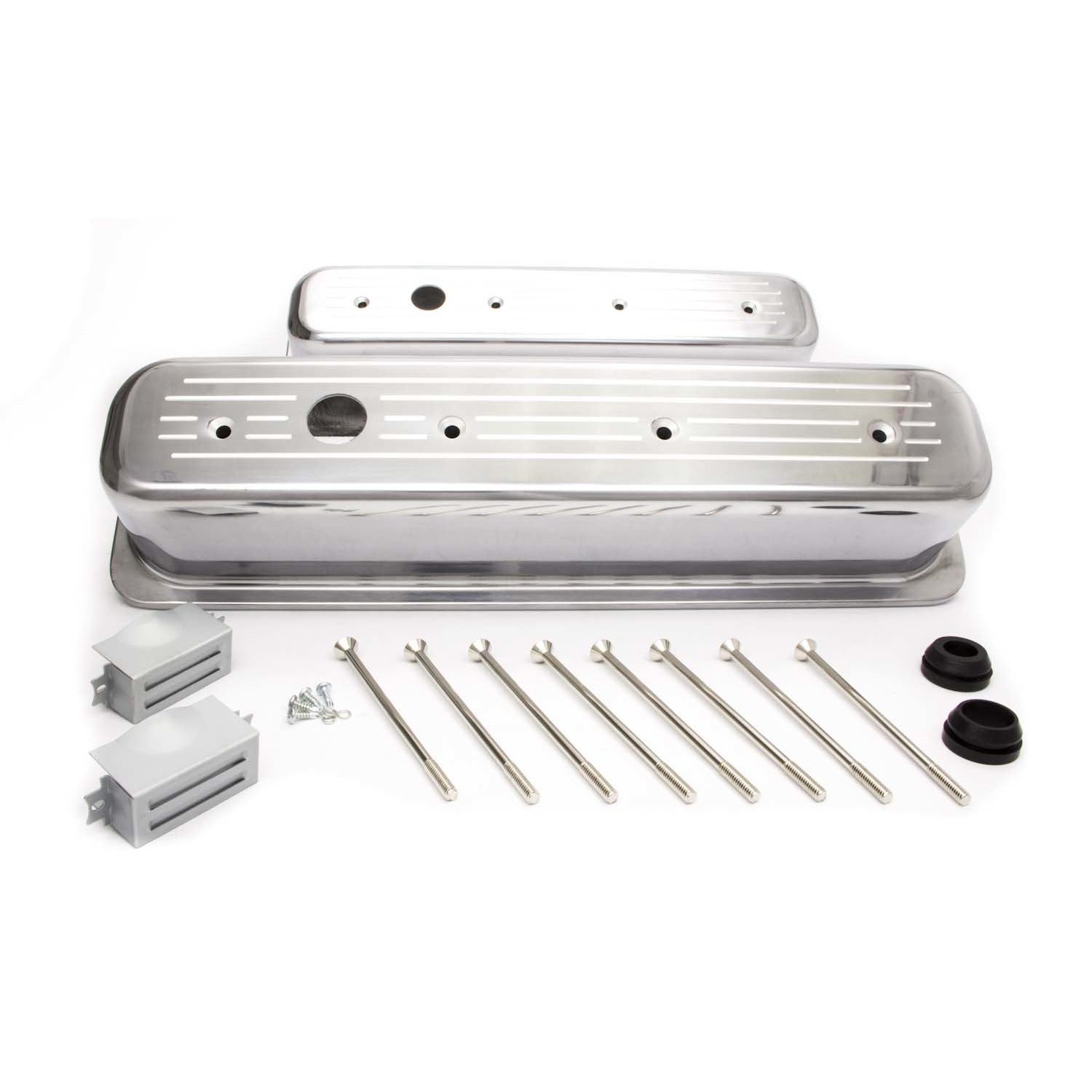 Racing Power Tall Valve Covers Breather Holes Hardware Ball Milled - Flamed