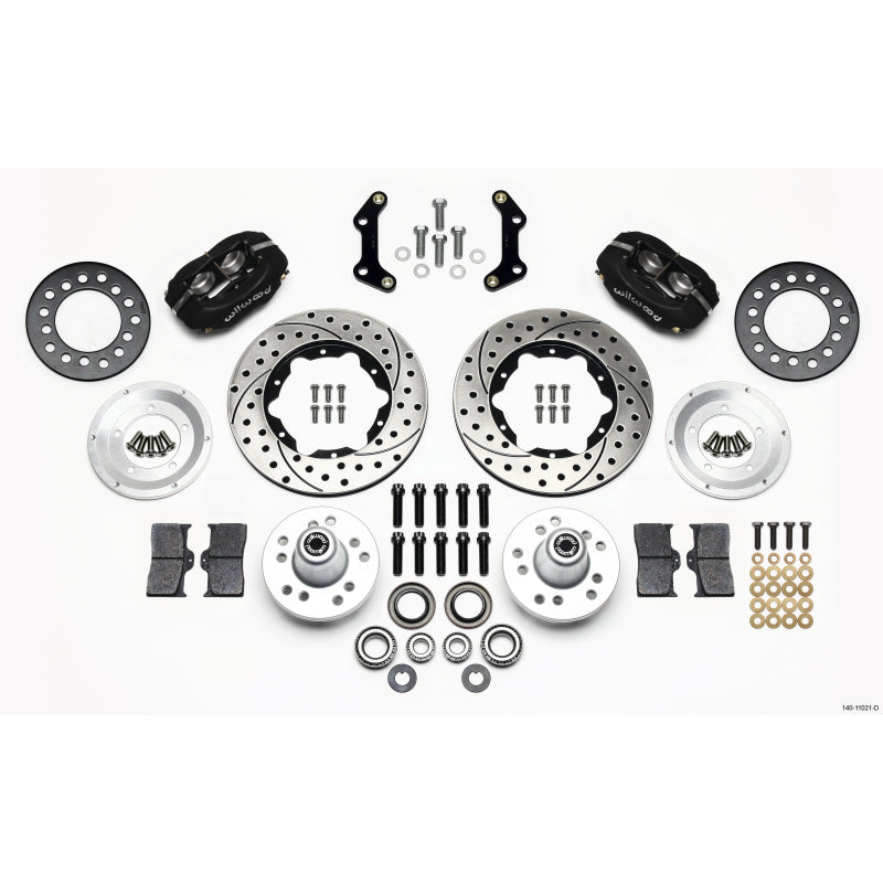 Wilwood Forged Dynalite Pro Series Front Brake Kit - Black Anodized Caliper - SRP Drilled & Slotted Rotor - Mopar B&E Body HD for Disc Special