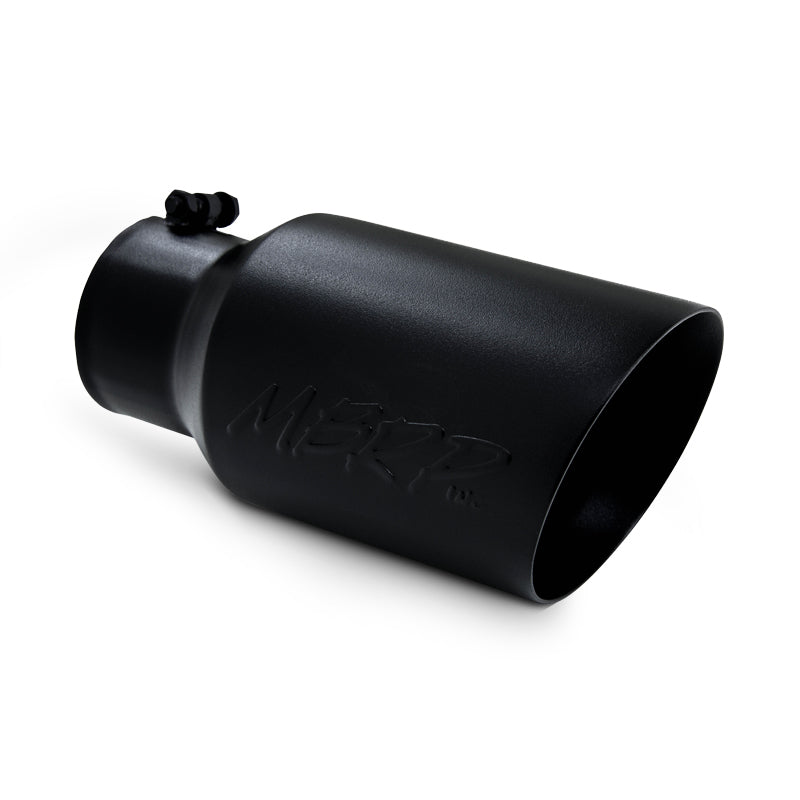 MBRP Clamp-On Black Series Diesel Exhaust Tips - 4 in Inlet - 6 in Round Outlet - 12 in Long - Double Wall - Beveled Edge - Angled Cut