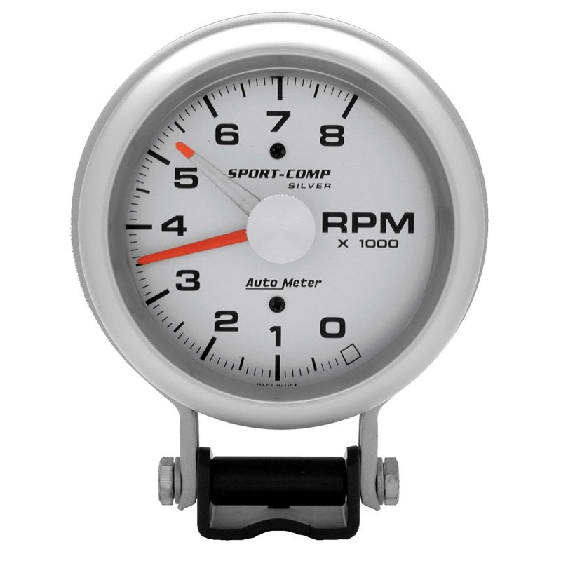 Auto Meter 8,000 RPM Sport-Comp Silver Tachometer - 3-3/4"