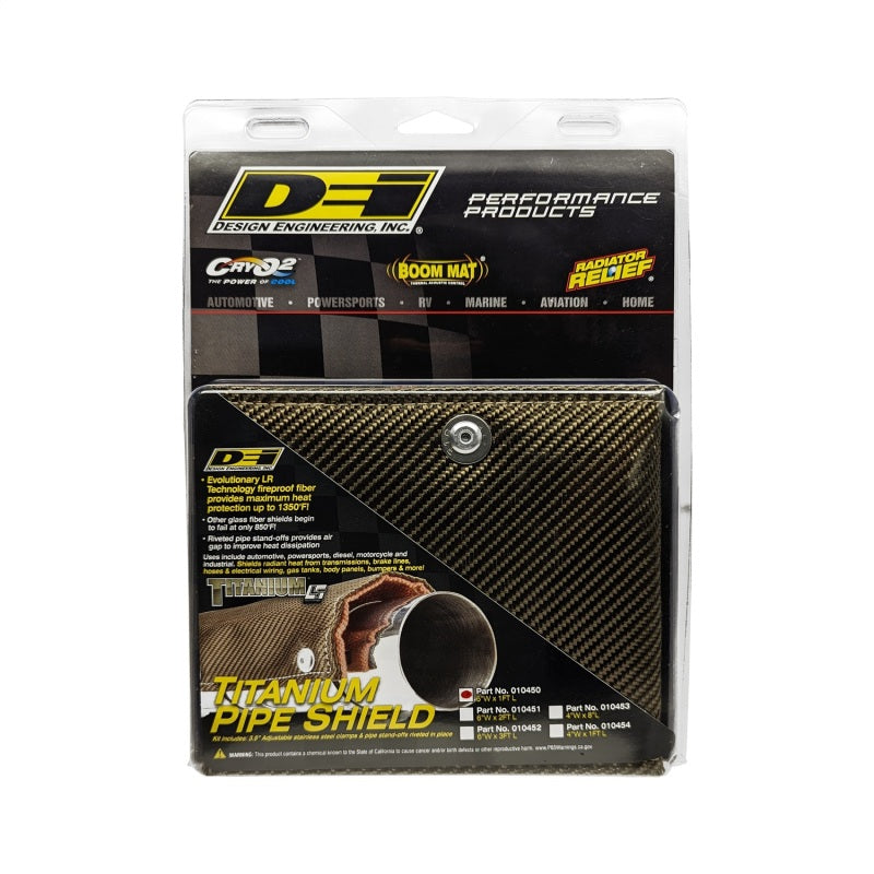 DEI Titanium Pipe Shield Exhaust Heat Shield 6 x 12" Clamp-On Woven Fiberglass - Carbon Fiber Look