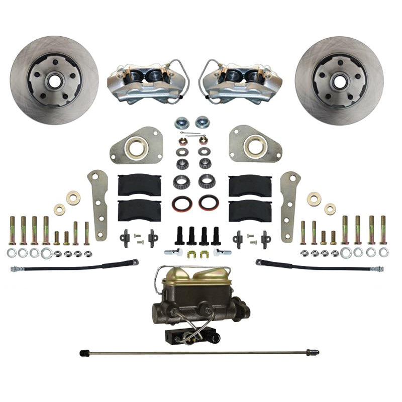 Leed Front Disc Conversion Brake System - 4 Piston Caliper - 11.29 in Rotors - Zinc Oxide - Ford Fullsize Car 1957-68