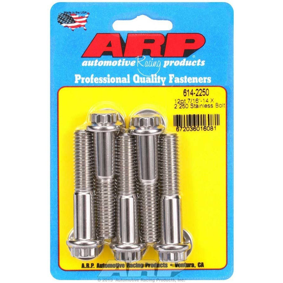 ARP Stainless Steel Bolt Kit - 1/2" 12 Point - 7/16-14 Thread x 2.250 - Set of 5