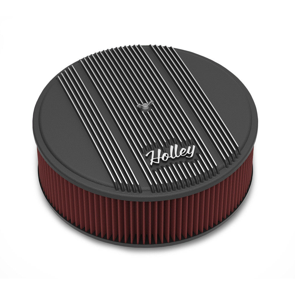 Holley 14"x4" Round Finned Air Cleaner - Premium Element - Black