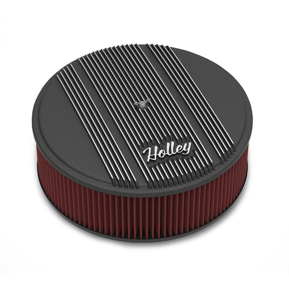 Holley 14"x4" Round Finned Air Cleaner - Premium Element - Black