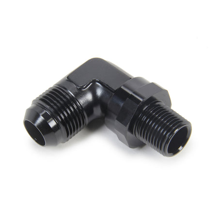 Triple X Adapter Fitting 90 Degree 12 AN Male to 1/2" NPT Male Swivel Aluminum - Black Anodize