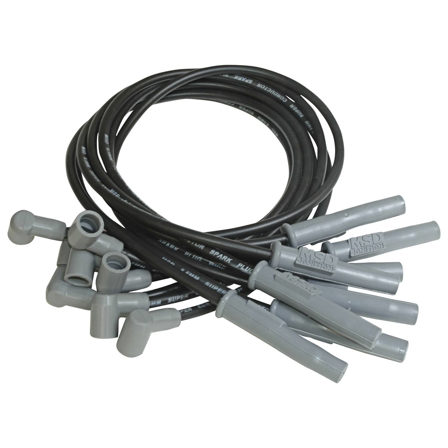 MSD Super Conductor Spiral Core 8.5 mm Spark Plug Wire Set - Black - Straight Plug Boots - Socket Style - Big Block Chevy