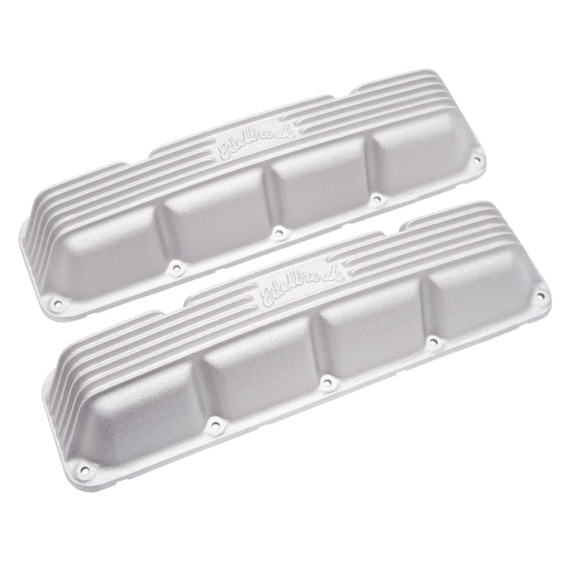 Edelbrock Classic Valve Covers Short Breather Hole Edelbrock Logo - Satin - AMC V8