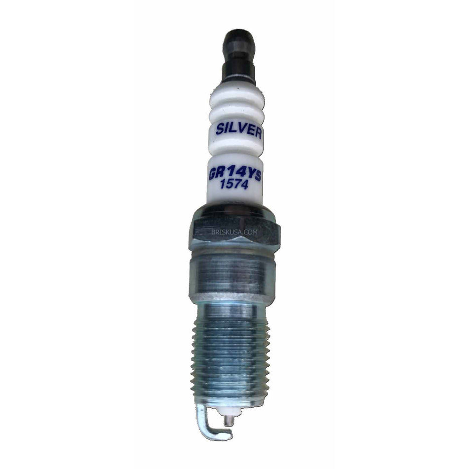 Brisk Silver Racing Spark Plug - 14 mm Thread - 18 mm R - Heat Range 14 - Tapered Seat - Resistor GR14YS