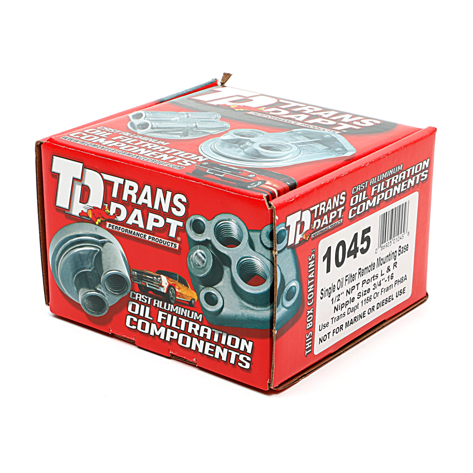 Trans-Dapt Single Remote Oil Filter Bracket - Horizontal Inlet and Outlet - 3/4"-16 Nipple Accepts Fram PH8A Ford Filters