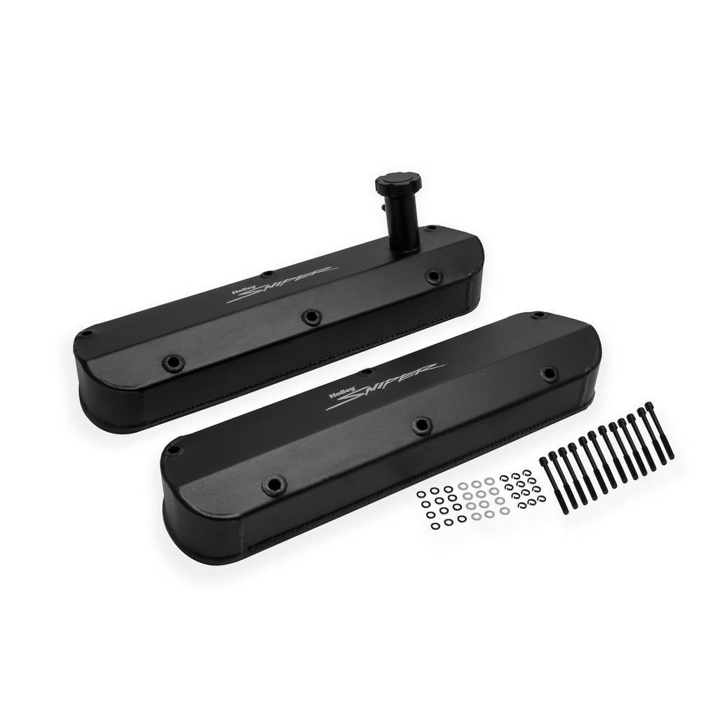 Holley Sniper Sniper Tall Valve Cover - Sniper Logo - Fabricated - Black - Small Block Ford - Pair
