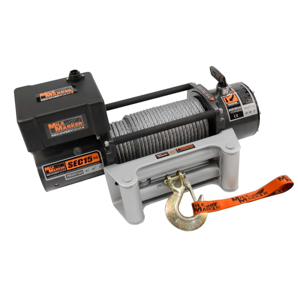 Mile Marker ES-Series Winch 15,000 lb Capacity Roller Fairlead 12 ft Remote - 25/64" x 79 ft Steel Rope