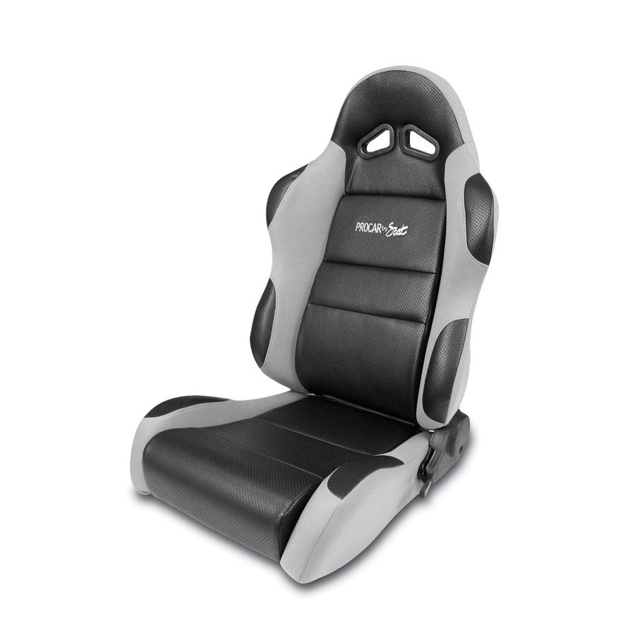 ProCar Sportsman Racing Seat - Left Side - Black Vinyl Inside - Gray Velour Wings and Bolsters