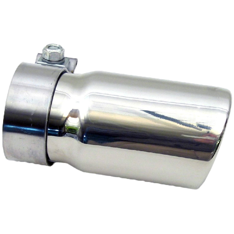 DynoMax Clamp-On Exhaust Tip - 3 in Inlet - 4 in Round Outlet - 6 in Long - Double Wall - Rolled Edge - Angled Cut Tip