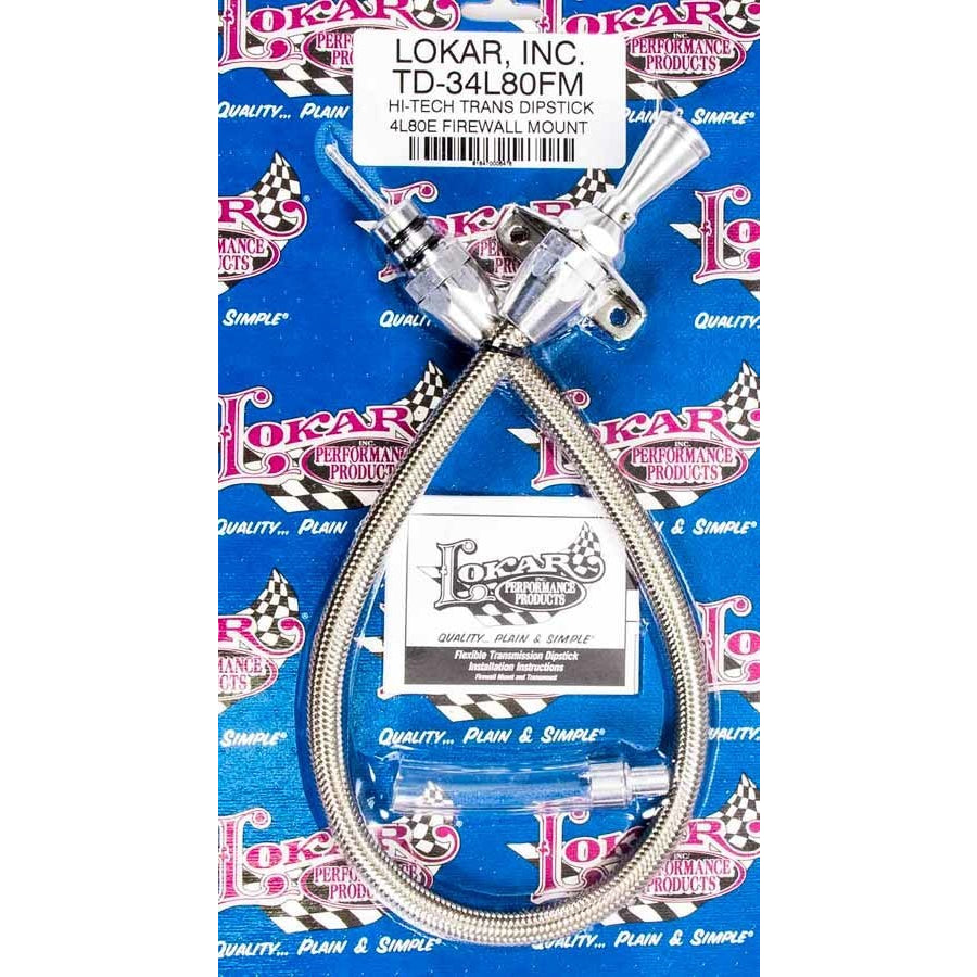Lokar Hi-Tech Firewall Mount Flexible Transmission Dipstick - Flexible - Braided Stainless Housing - 4L80E TD-34L80FM
