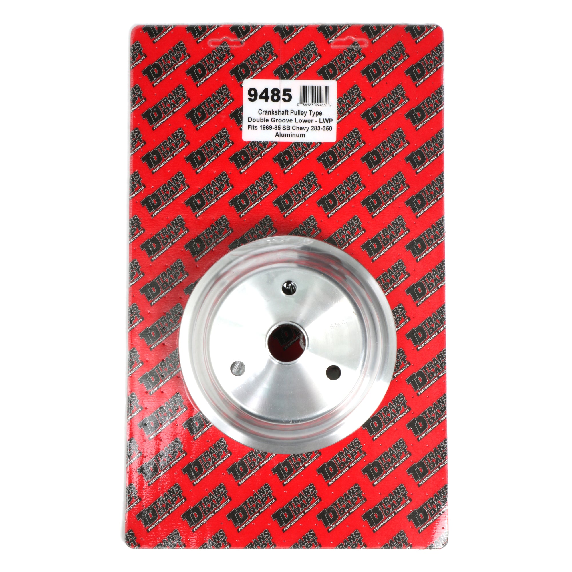 Trans-Dapt V-Belt 2 Groove Crankshaft Pulley - 6.563 in Diameter - Machined Aluminum - Long Water Pump - Small Block Chevy