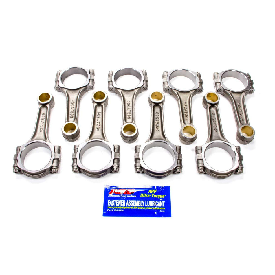Scat Enterprises Pro Stock I-Beam Connecting Rod - 5.090 in Long - Bushed - 3/8 in Cap Screws - ARP8740 - Forged  - Small Block Ford - Set of 8