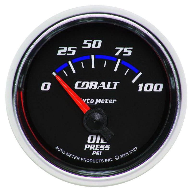 Auto Meter Cobalt 0-100 psi Oil Pressure Gauge - Electric - Analog - Short Sweep - 2-1/16 in Diameter - Black Face