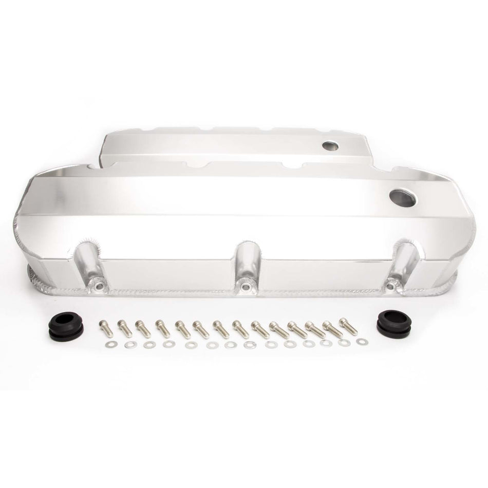 Racing Power Smooth -Tall Valve Covers Breather Holes Fabricated Aluminum Clear Anodize - BB Chevy