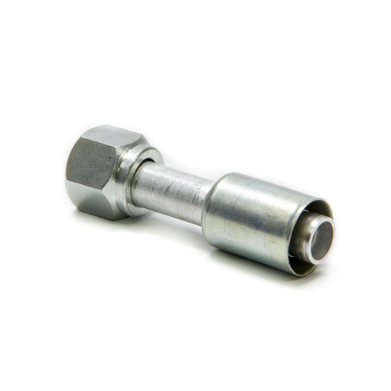 Vintage Air Hose End Fitting Straight 5/8" Hose Crimp to 10 AN Female O-Ring Aluminum/Steel - Cadmium/Natural