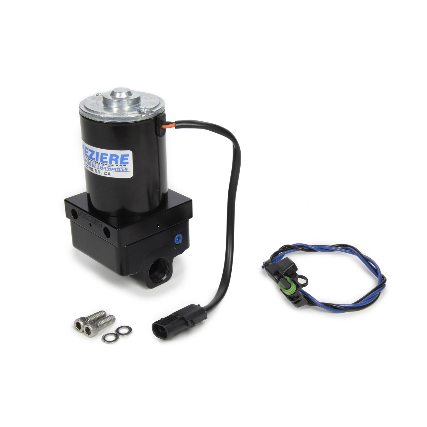 Meziere Inline Remote Mount Electric Water Pump - 3/4" NPT Female Inlet / Outlet - Black Anodized