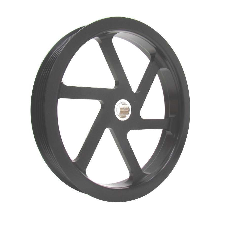 KRC Power Steering Serpentine Power Steering Pulley 6 Rib 6" Diameter Aluminum - Black Powder Coat