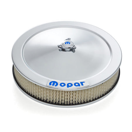 Proform 14" Round Air Cleaner Assembly - 5-1/8" Carb Flange - Drop Base - Blue Mopar Logo - Steel - Chrome